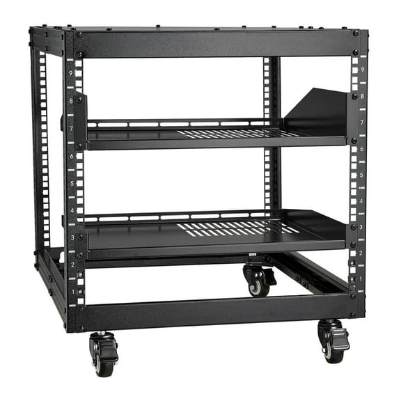 9U Server Rack Open Frame - 23-40 Inch Adjustable Network Enclosure - 500lbs Capacity - Wall Mount & Rolling Casters