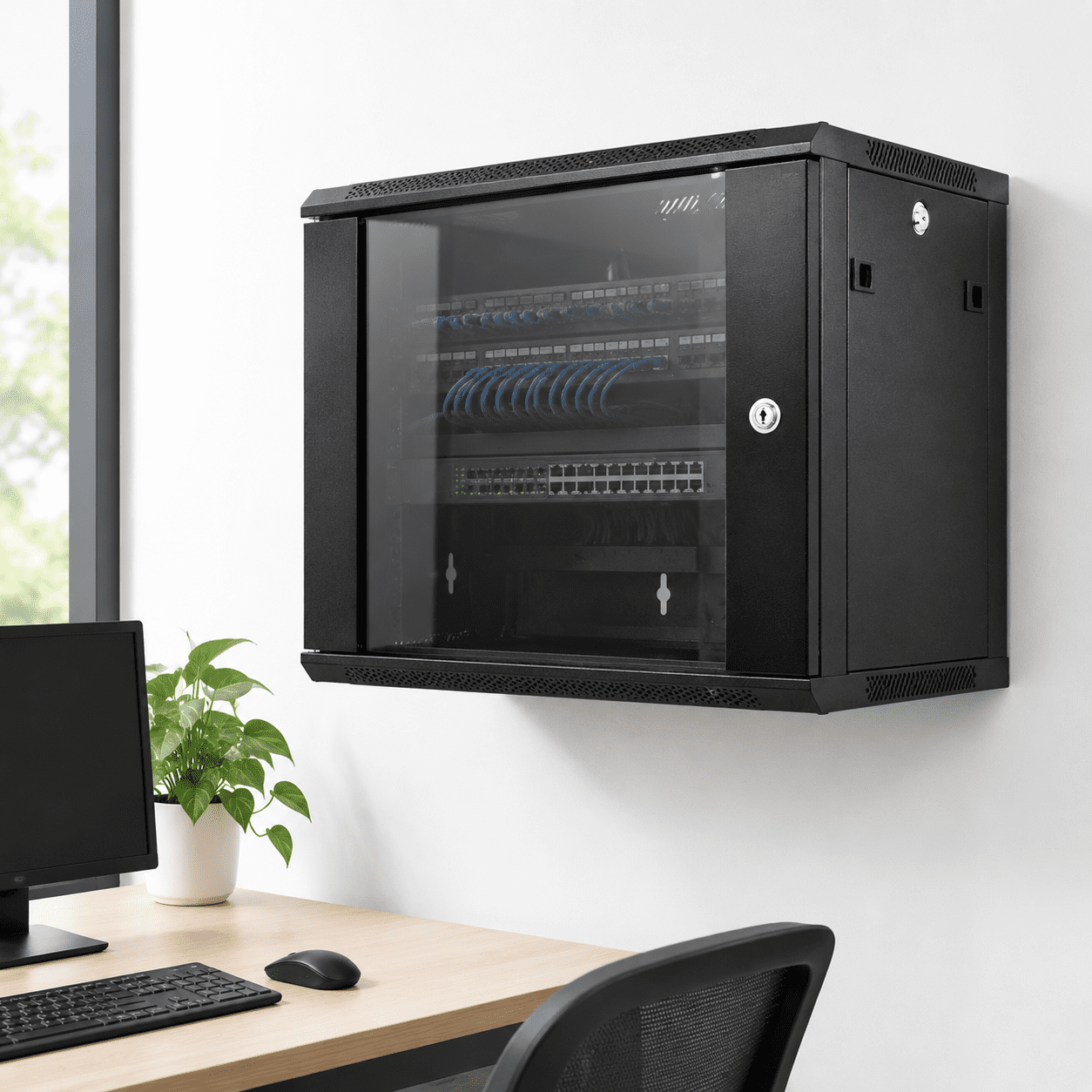 9U Wall Mount Network Rack Cabinet with Locking Glass Door, 17.7 Inch ...