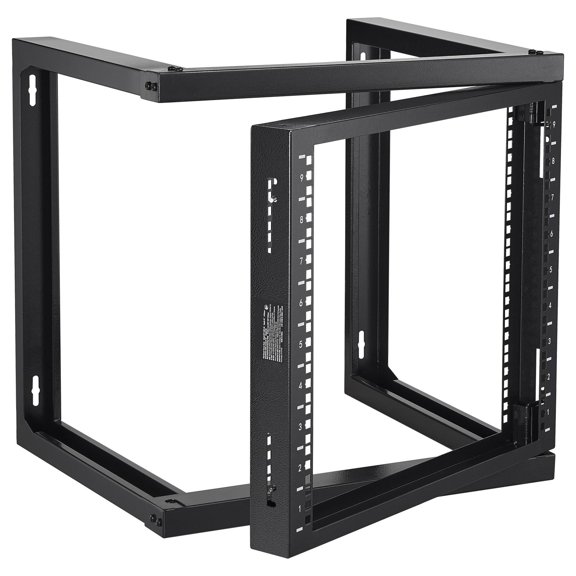 9U Wall Mount Rack Open Frame for Server Network Equipment, 19 Inch Carbon Steel IT Rack with Cage Nuts and Screws, 150 lbs Capacity Black