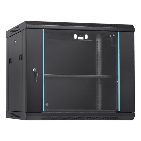 9U Wall Mount Server Cabinet, 15.5 Deep Network Rack, Locking Glass Door, 200lbs Capacity, IT & A/V Equipment Enclosure
