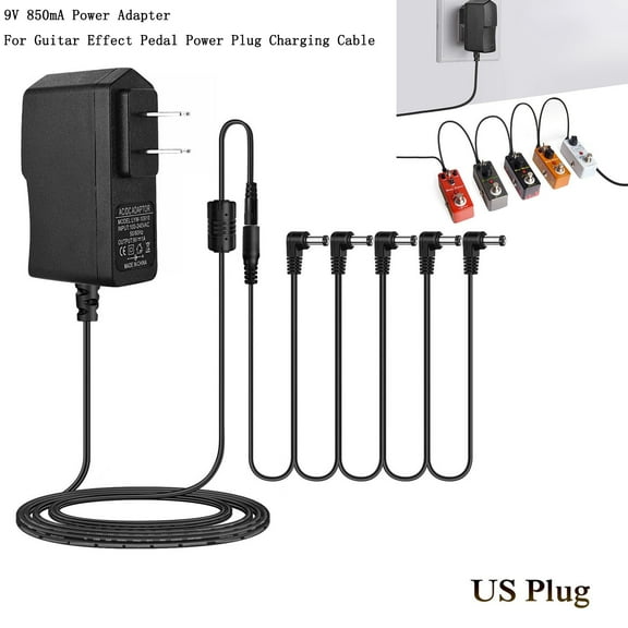 9V 850mA Power Adapter for Guitar Pedals, QQZ 5-Way Splitter Chain Cable with Noise Isolation, Extended 2M Cord Power Supply for Effect Pedals Wah Pedals Mini Amplifiers
