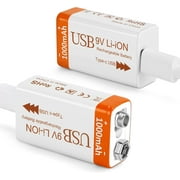 9V Batteries, 9V 1000mAh Rechargeable Batteries 2 Pack Replacement 6F22 9v Battery for Smoke Detector