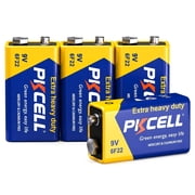 PKCELL 4-Pack Carbon Zinc 9V Batteries, Ultra Long-Lasting 9 Volt Carbon Zinc Batteries Perfect for Smoke Detectors