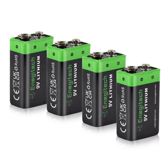 Enegitech 9V Lithium Batteries 1200mAh, Smoke Detector Battery 10 Year Shelf Life for Laser Infrared Thermometer Multimeter Walkie Talkie 4 Pack