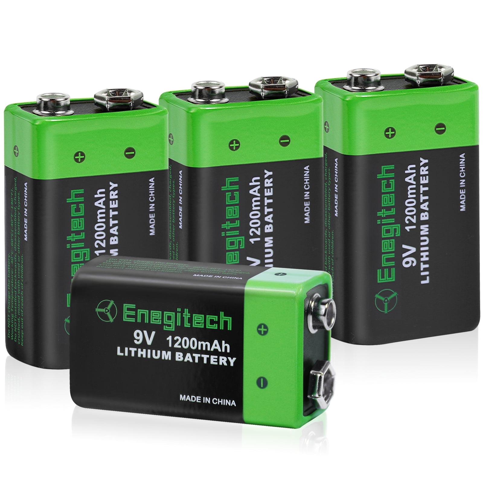 Enegitech 9V Lithium Batteries 1200mAh, Smoke Detector Battery 10 Year Shelf Life for Laser Infrared Thermometer Multimeter Walkie Talkie 4 Pack