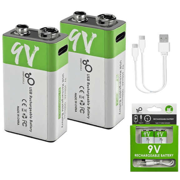 9V Rechargeable Battery 2 Pack,DFITO 650mAh USB Battery with Micro USB Port