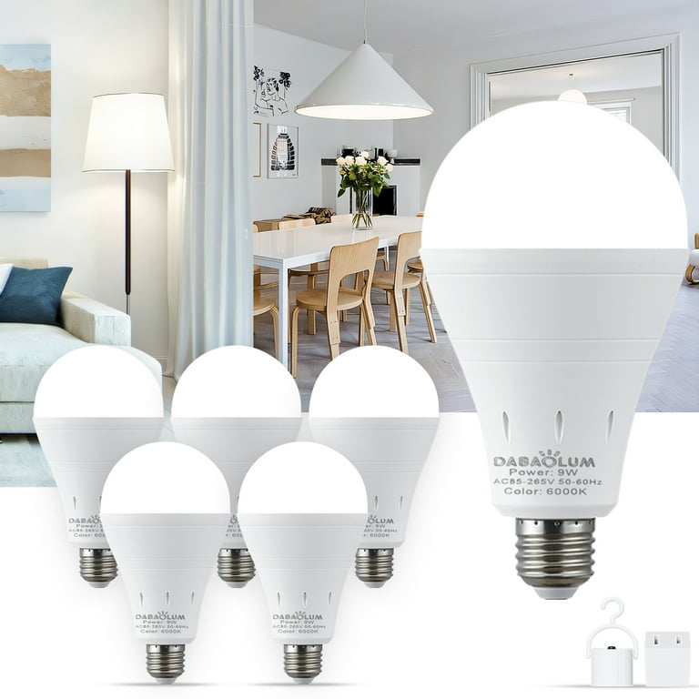 Dabaolum 6pcs Rechargeable Light Bulbs 9W Emergency Light Bulb Daylight 6000K