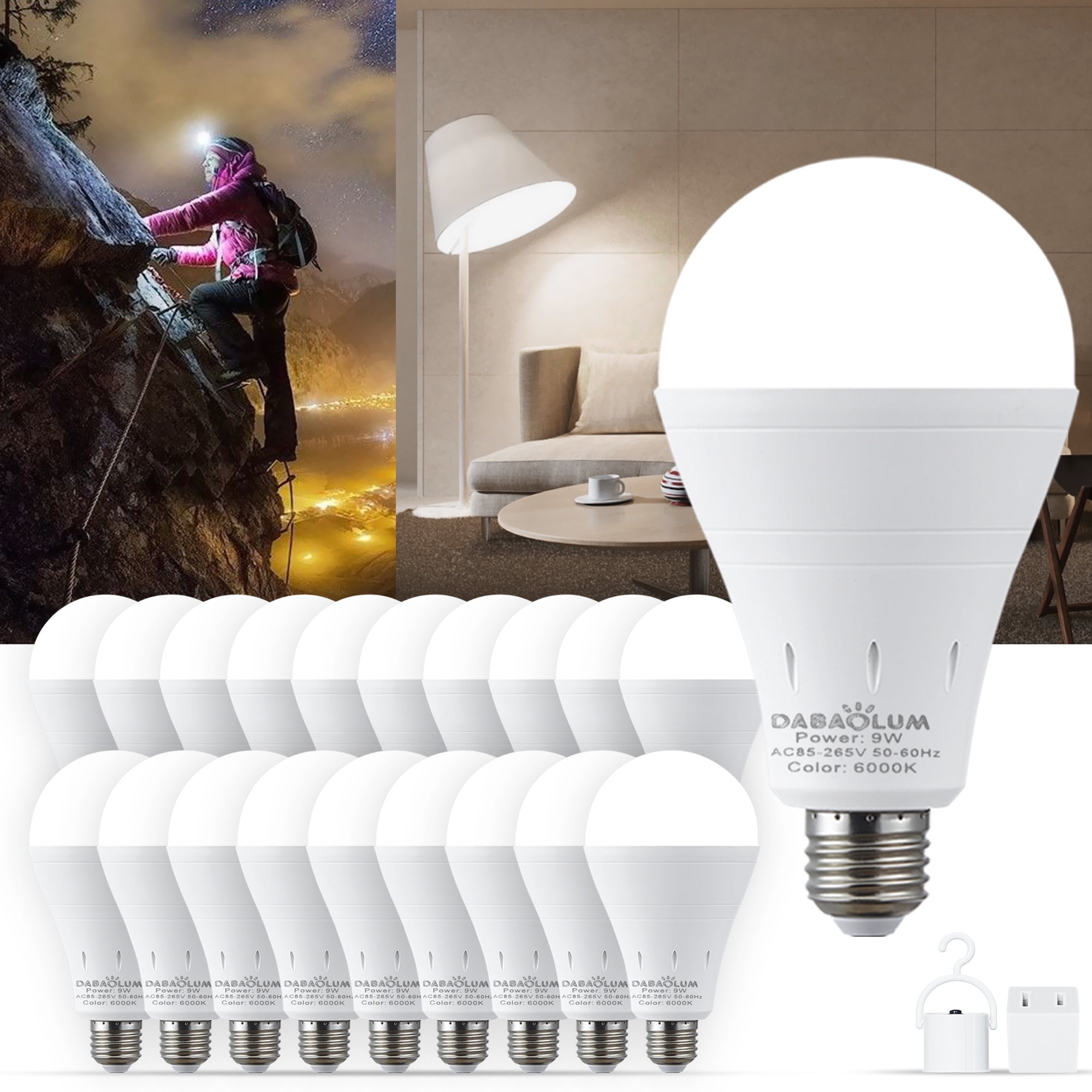 9W Emergency Light Bulbs for Home Power Failure Listed Battery Operated Light Bulb Power Outage Camping Reading Lighting Hurricane E26 20Pcs