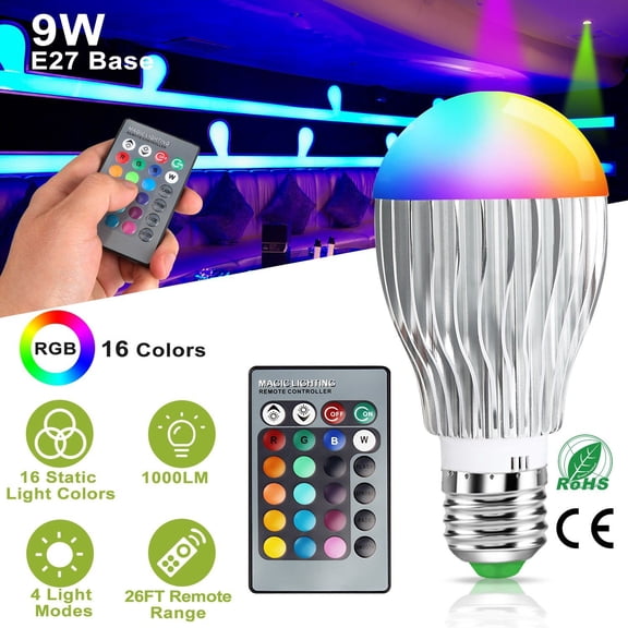 (YYL-Design)-- 9W LED Light Bulb E27 RGB Lamp Bulb 16 Colors Changable 24-key IR Remote Control **--（ k;['/.;）
