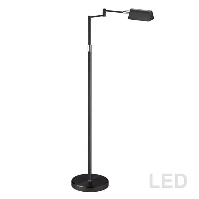 Adjustable Black LED Swing Arm Floor Lamp with Dimmer Control