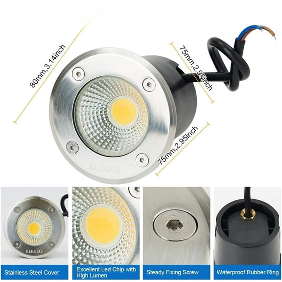 9W Led Well Lights, Low Voltage Landscape Light,12V/24V Landscape Lighting,IP67 Waterproof Outdoor in-Ground Light for Garden,Tree, Deck,Yard,Patio(Warm White) 8 Pack$$