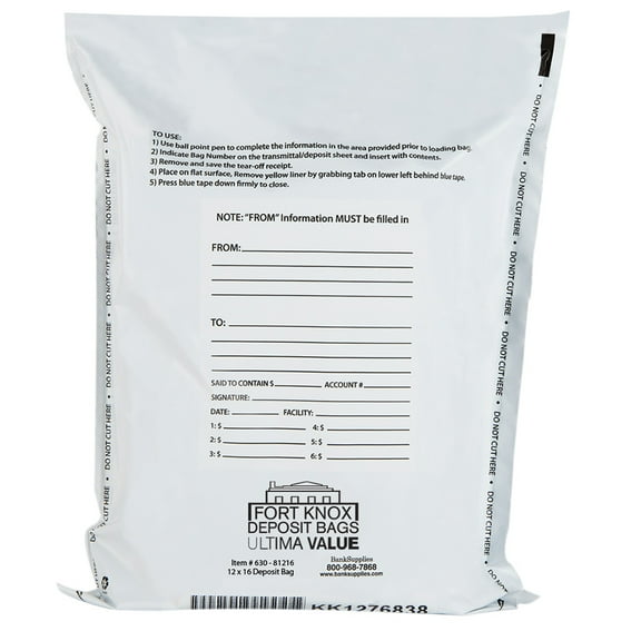 9W x 12H White Value Deposit Bags - Pack of 100