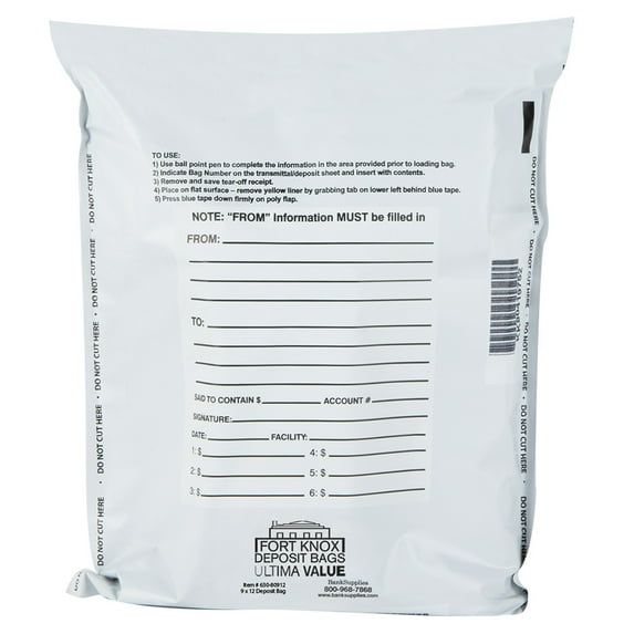 9W x 12H White Value Deposit Bags - Pack of 100