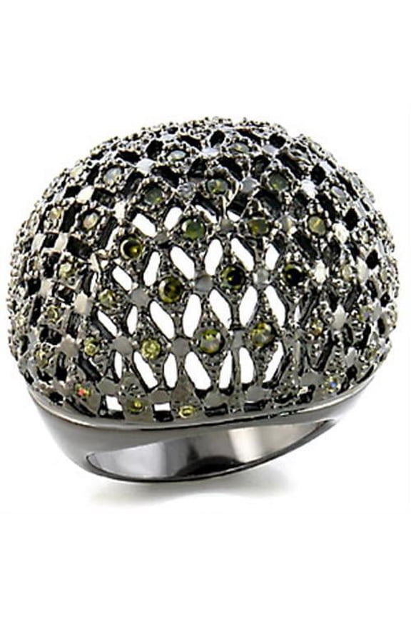 Ring AAA GRD CZ Olivine 9W157 for Women Style Ruthenium