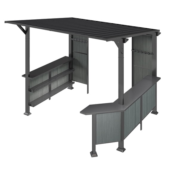 9X10FT Hardtop Grill Gazebo, Lean to Outdoor BBQ Gazebo with Storage Shelves and Expansion Platform, Galvanized Steel Permanent Hard top Grill Canopy for Patio Backyard Lawn Garden -Grey