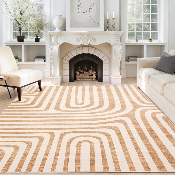 9X12 Area Rugs for Living Room, Abstract Modern Washable Rugs, Non-Slip Low-Pile Soft Floor Carpet for Bedroom, Living Room, Dining Room, Orange