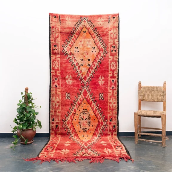 9X12 FT Vintage HandKnoted Wool Boujaad Red Area Rug Moroccan Living Room.