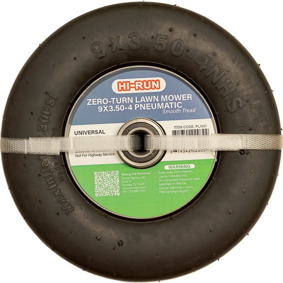 Hi-Run 9X3.50-4 2PR Pneumatic Zero-Turn Mower Smooth Tire & Wheel Assembly 3/4 5/8 Bushing