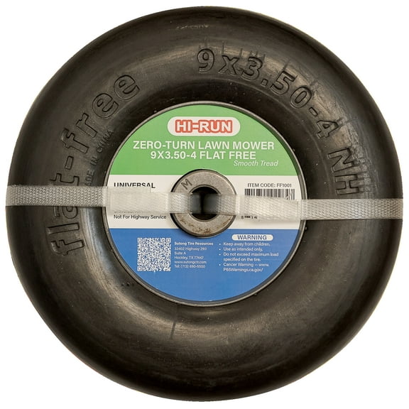 Hi-Run Smooth 9X3.50-4 Flat Free Zero-Turn Lawn Mower Tire & Wheel Assembly