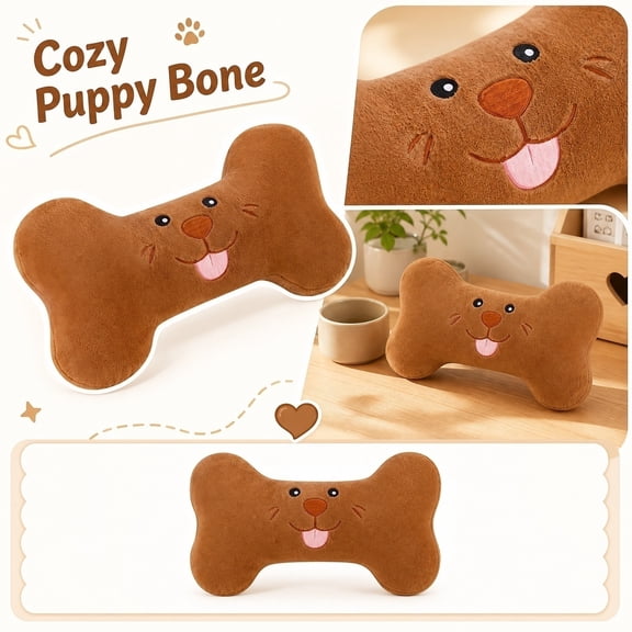 9X4 Inch Brown Bone Plush Toys, Small Dog Toys, Textured Plush Toys, Plush Gift for Dogs, Friendly Smiling Facial Plush Design That Works Perfectly As Home Accent Decor, Safe Play