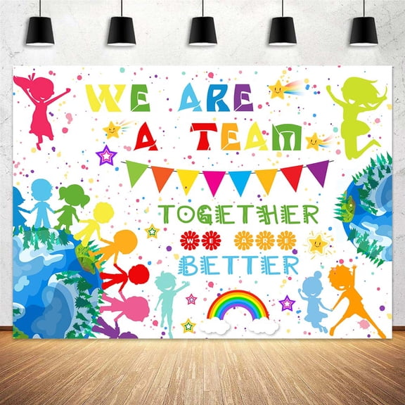 9X6ft Teamwork Backdrop Colorful Confetti Rainbow Earth Celebrations Events Photography Background Team Work Theme Decorations Banner Work Together Wall Decor Photo Booth Prop