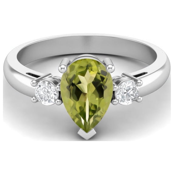 9X6mm Pear Peridot 925 Sterling Silver Three Stone Women Valentines Day Gifts Ring