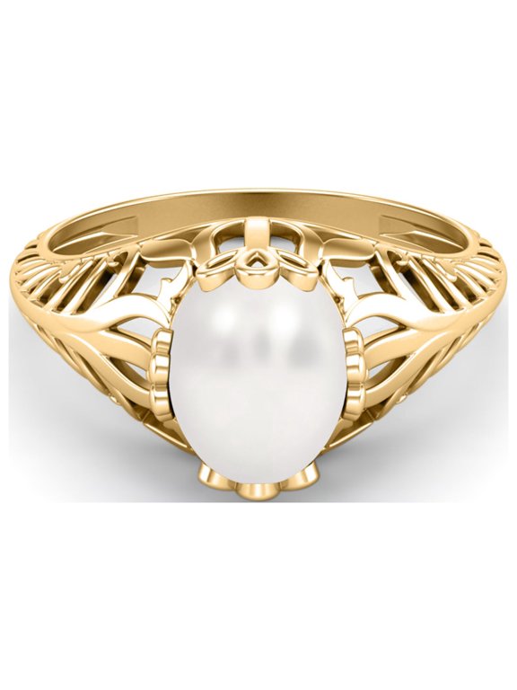 9X7MM Oval Shape Pearl 925 Sterling Silver Gold Vermeil Victorian Vintage Style Solitaire Art Deco Valentines Day Gifts Ring