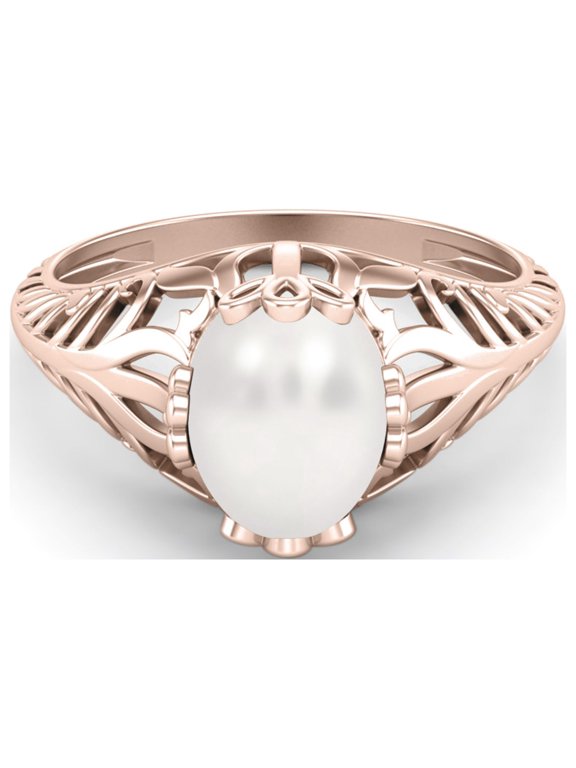 9X7MM Oval Shape Pearl 925 Sterling Silver Rose Vermeil Victorian Vintage Style Solitaire Art Deco Valentines Day Gifts Ring