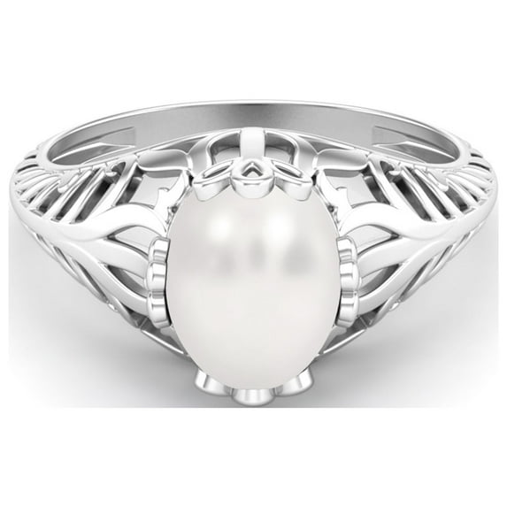 9X7MM Oval Shape Pearl Gemstone 925 Sterling Silver Victorian Vintage Style Solitaire Art Deco Valentines Day Gifts Ring