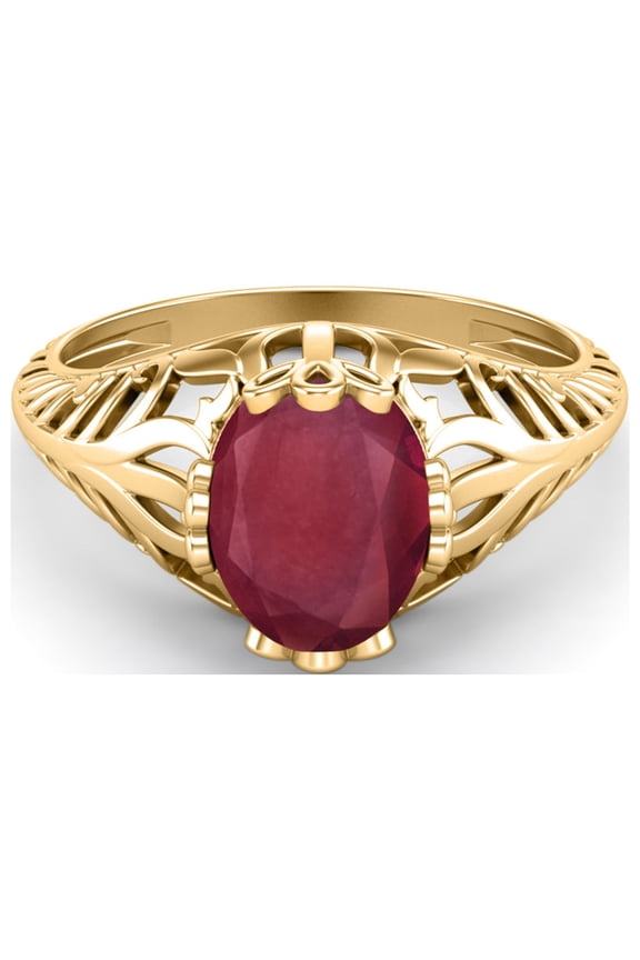 9X7MM Oval Shape Ruby Glass Filled 925 Sterling Silver Gold Vermeil Victorian Vintage Style Solitaire Art Deco Mother's Day Gift Ring