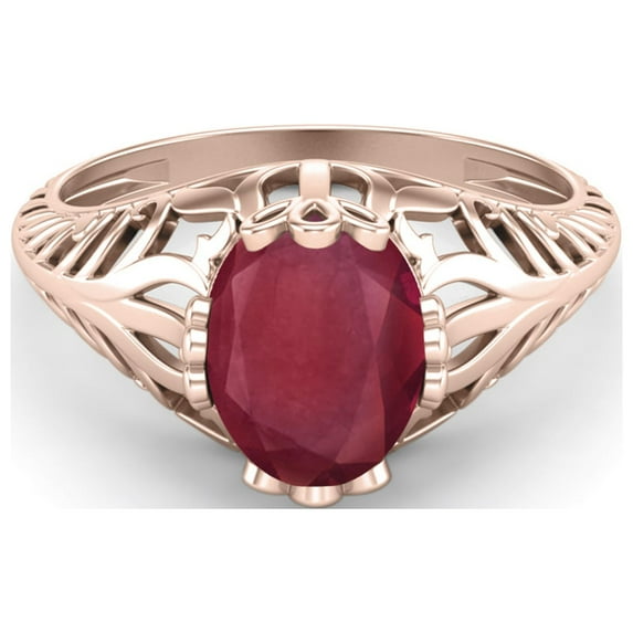 9X7MM Oval Shape Ruby Glass Filled 925 Sterling Silver Rose Vermeil Victorian Vintage Style Solitaire Art Deco Mother's Day Gift Ring