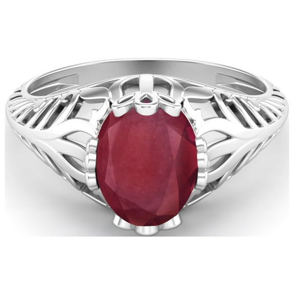 9X7MM Oval Shape Ruby Glass Filled 925 Sterling Silver Victorian Vintage Style Solitaire Art Deco Valentines Day Gifts Ring
