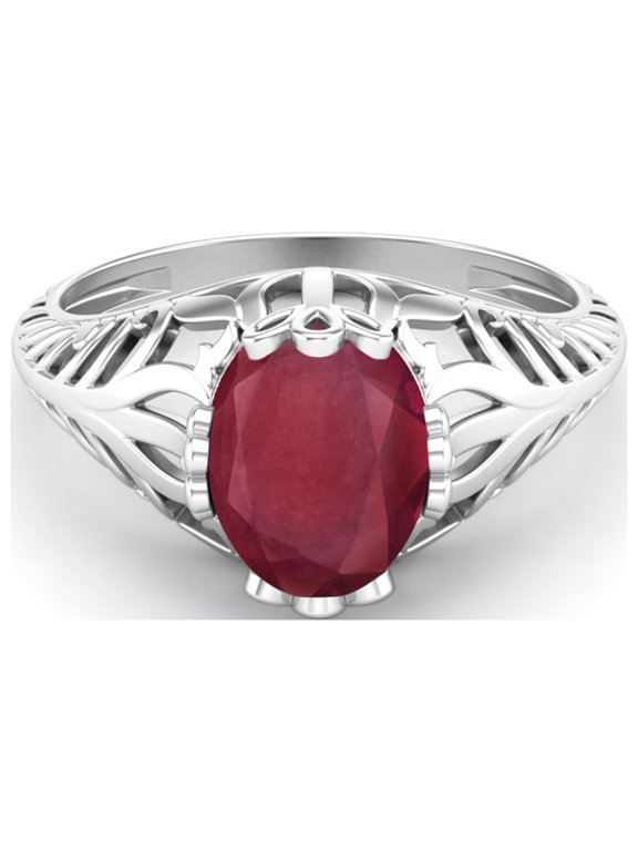 9X7MM Oval Shape Ruby Glass Filled 925 Sterling Silver Victorian Vintage Style Solitaire Art Deco Valentines Day Gifts Ring