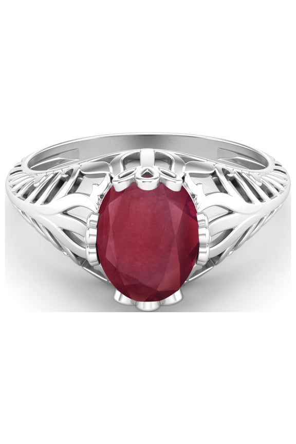 9X7MM Oval Shape Ruby Glass Filled 925 Sterling Silver Victorian Vintage Style Solitaire Art Deco Mother's Day Gift Ring