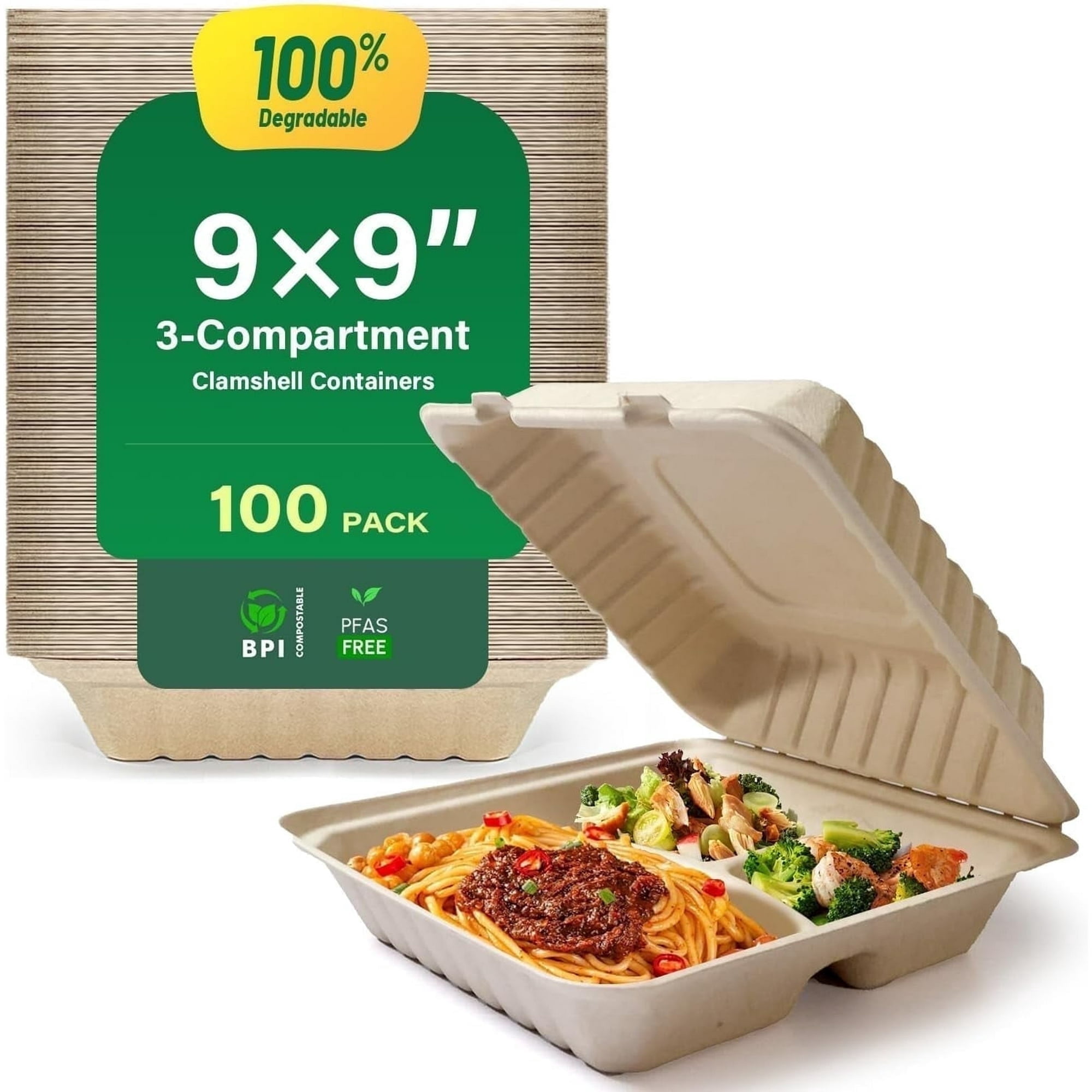 [9X9, 200-Pack 100% Compostable To Go Food Containers Heavy-Duty ...