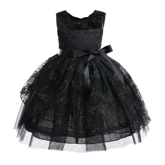 9Y Big Girls Dress Big Girls Princess Dress Jacquard Party Dress 10Y Girls Sleeveless Tulle Dress Black