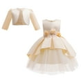 thumbnail image 1 of 9Y Big Girls Dress Big Girls Princess Dress Party Dress 10Y Girls Sleeveless Tulle Dress Shrug Cardigan Set Yellow, 1 of 6