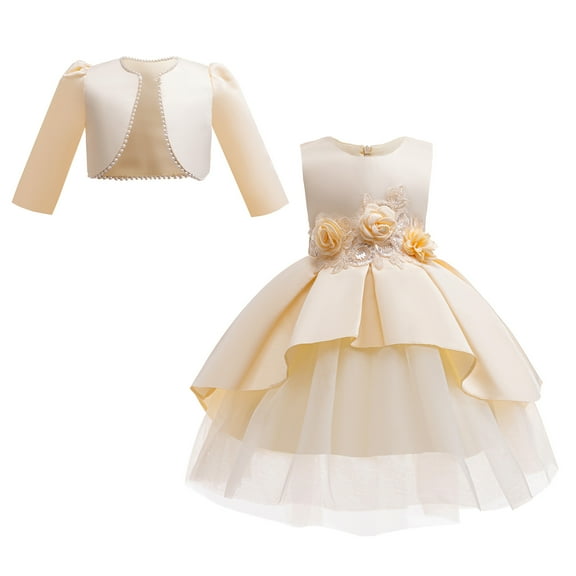 9Y Big Girls Dress Big Girls Princess Dress Party Dress 10Y Girls Sleeveless Tulle Dress Shrug Cardigan Set Yellow