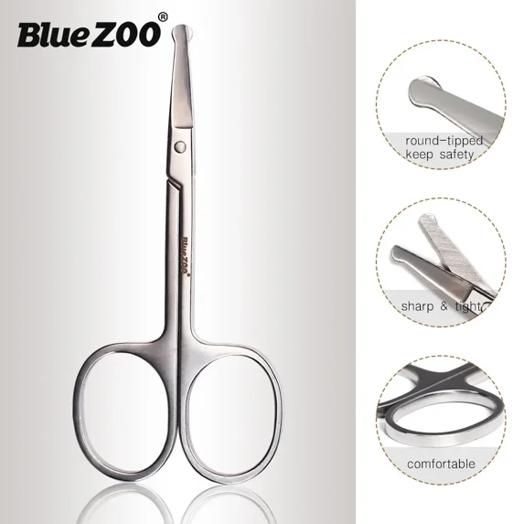 9cm Head Nose Scissors Facial Hair Beard Stainless Steel Mini Portable Curved Mustache Nose Ear Hair Remover Scissor Trimmer Safety