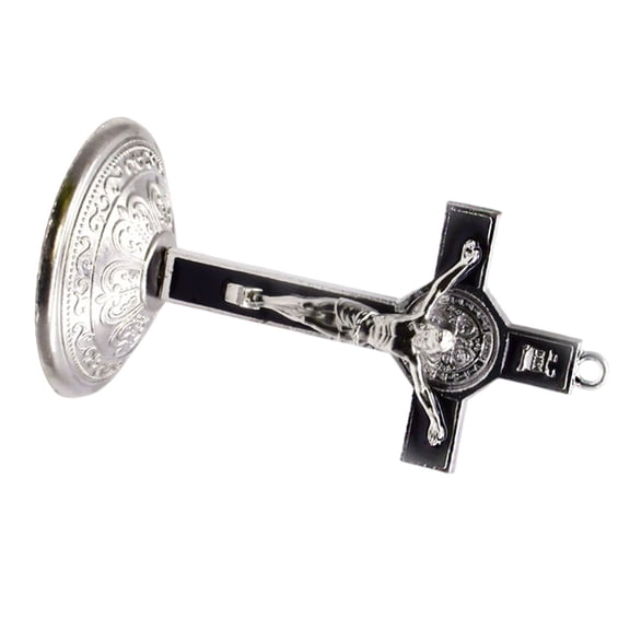 9cm Metal Crosses Crucifix Statue with Base Christian Religious Desktop Ornament