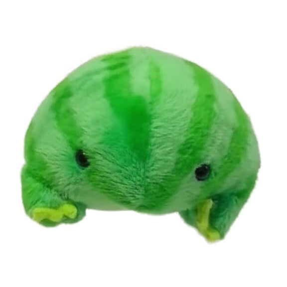 9cm Mini Round Frog Plush Toy 2 Styles Set, Solid Light Green & Striped Watermelon Green Tiny Frog Stuffed Doll, Soft Pocket Size Comfort Plush Gift for Kids Collectors Desk Decor