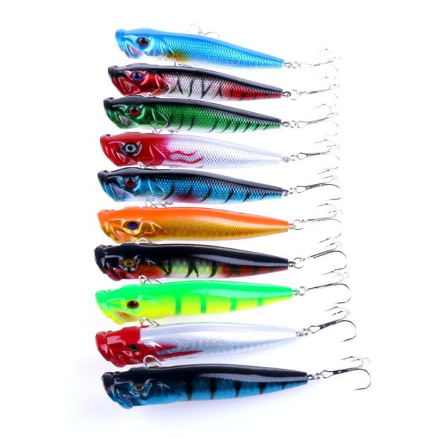 9cm Plastic Popper Fishing Lures Bass Top water Rattles 