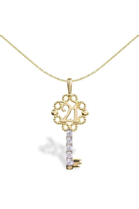 9ct 2-Colour Gold Jewelco London CZ 21 Birthday Key Charm Pendant