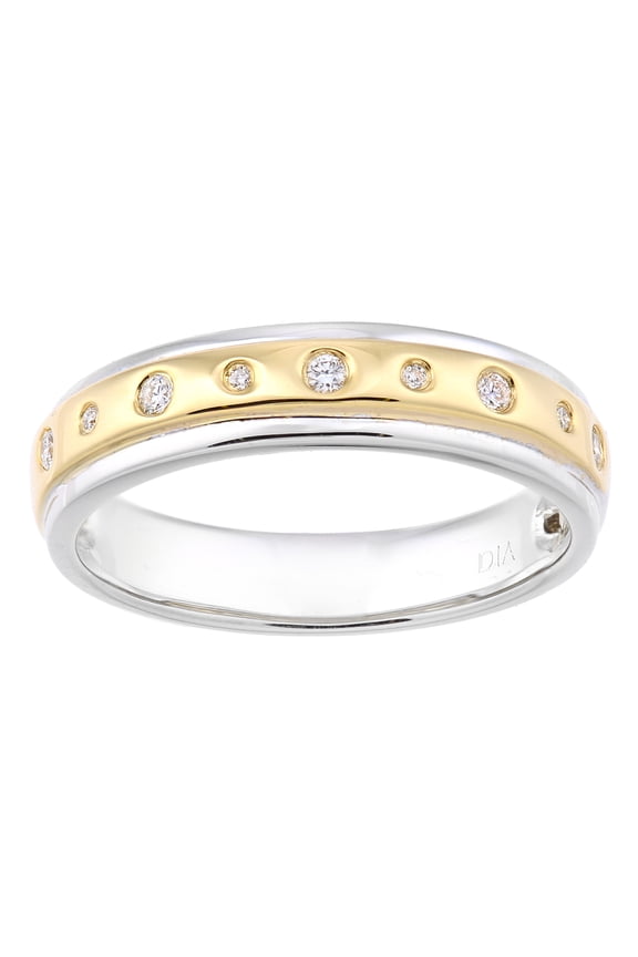 9ct 2-Colour Gold Jewelco London Lil n Large 9 stone Diamond Bubble Wedding Ring