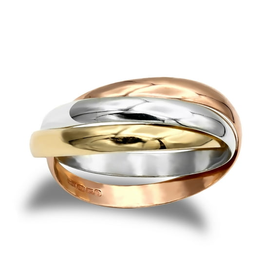9ct 3-Colour Gold Jewelco London Interlocked 3mm Holy Trinity Wedding Ring