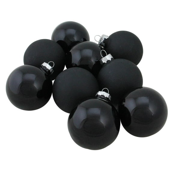 9ct Black Shiny and Matte Christmas Glass Ball Ornaments 2.5" (65mm)
