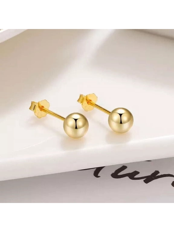 9ct Gold 2mm 3mm 4mm 5mm 6mm Ball Stud Earrings - PAIR-4 mm