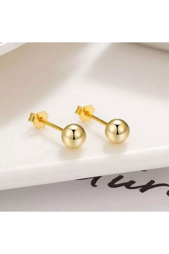 9ct Gold 2mm 3mm 4mm 5mm 6mm Ball Stud Earrings - PAIR-4 mm