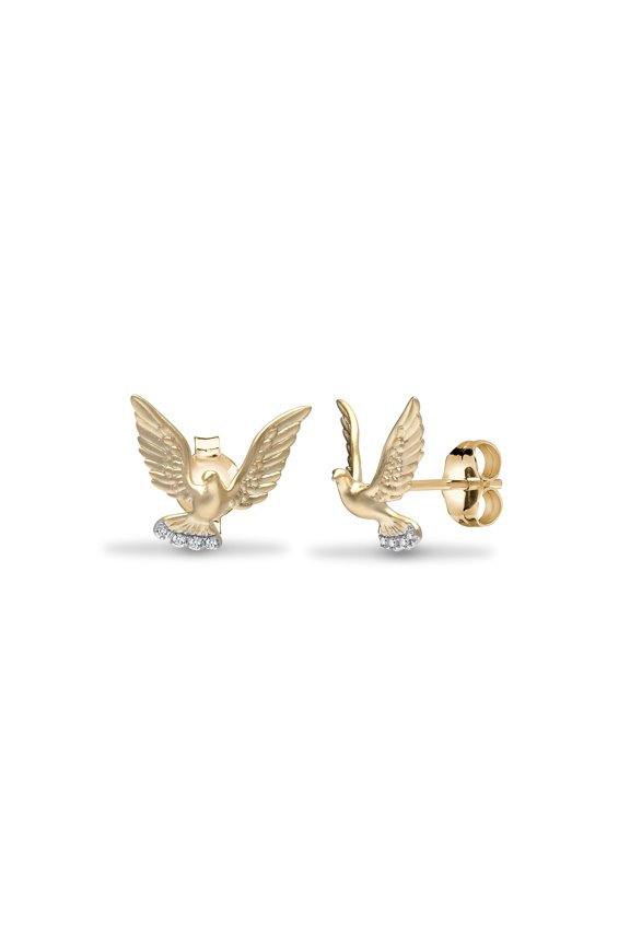 9ct Gold Jewelco London 0.03ct Diamond Turtle Dove Stud Earrings