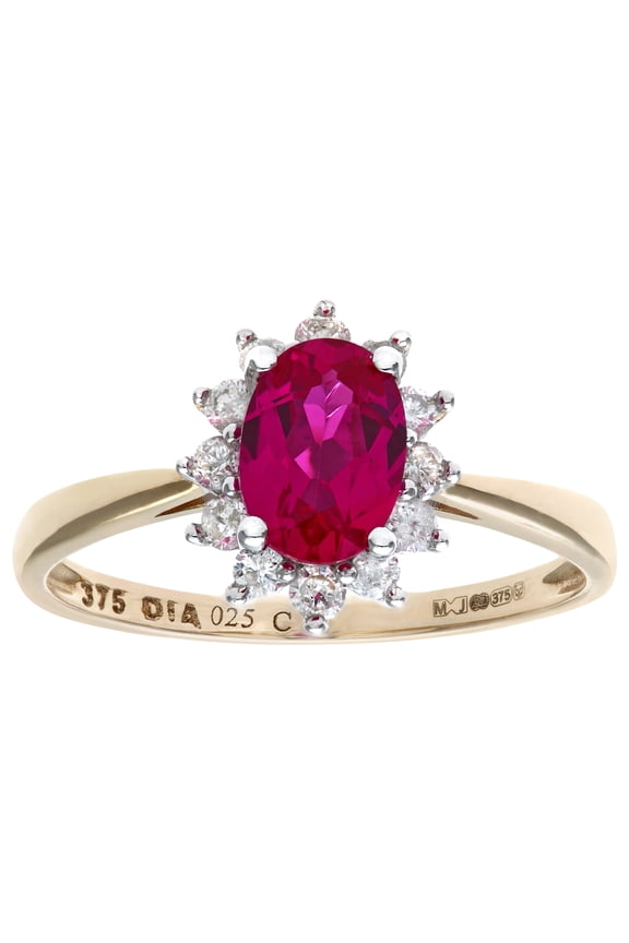9ct Gold Jewelco London 1/4ct Diamond Oval Ruby Royal Oval Cluster Ring 10mm